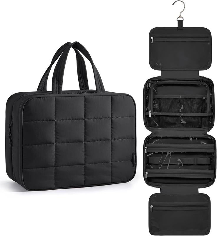 Black Large Carry-on Travel Accessories Essentials Puffy Makeup Cosmetic Custom Travel Bag  With Jewelry Organizer
