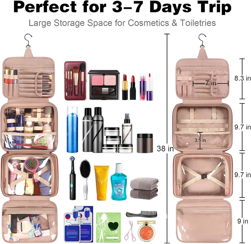 Large Hanging Waterproof Bathroom Cosmetic Toiletries Full Sized Container Custom Travel Bag with Elastic Band Holders