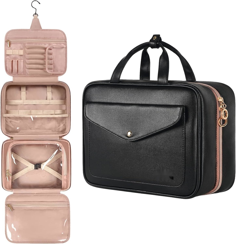 Large Hanging Waterproof Bathroom Cosmetic Toiletries Full Sized Container Custom Travel Bag with Elastic Band Holders