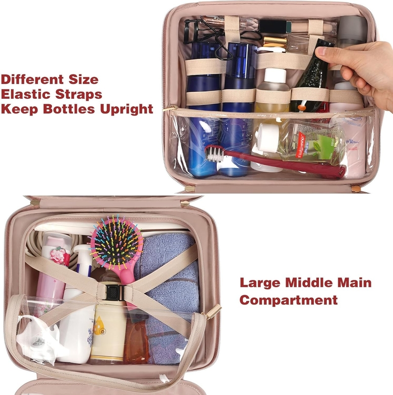 Large Hanging Waterproof Bathroom Cosmetic Toiletries Full Sized Container Custom Travel Bag with Elastic Band Holders