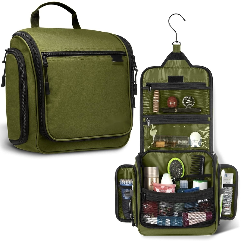 Waterproof Large Hygiene Toiletry Makeup Cosmetics Custom Travel Bag with Metal Swivel Hook for Men Women