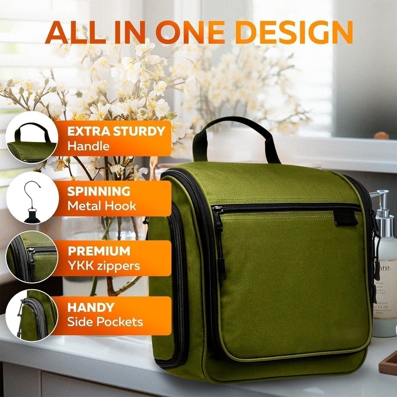 Waterproof Large Hygiene Toiletry Makeup Cosmetics Custom Travel Bag with Metal Swivel Hook for Men Women