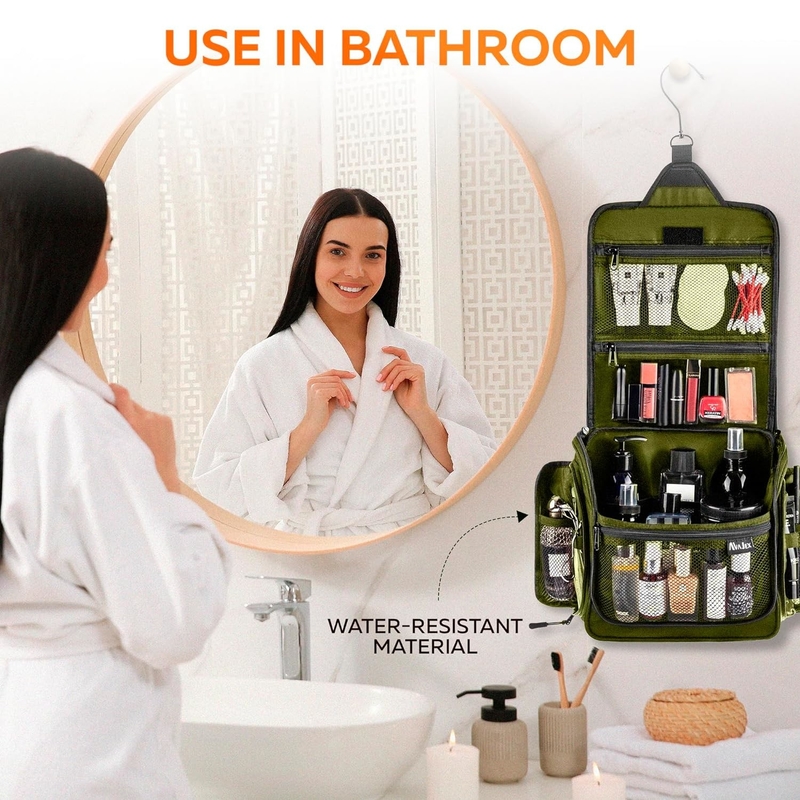 Waterproof Large Hygiene Toiletry Makeup Cosmetics Custom Travel Bag with Metal Swivel Hook for Men Women