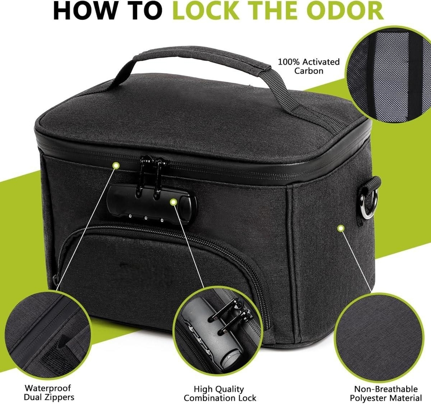 Waterproof Large Carbon Lining Portable Custom Travel Smell Proof Bag with Combination Lock