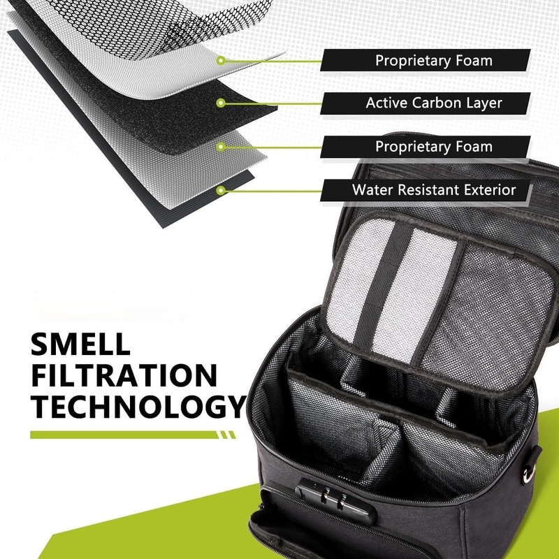 Waterproof Large Carbon Lining Portable Custom Travel Smell Proof Bag with Combination Lock