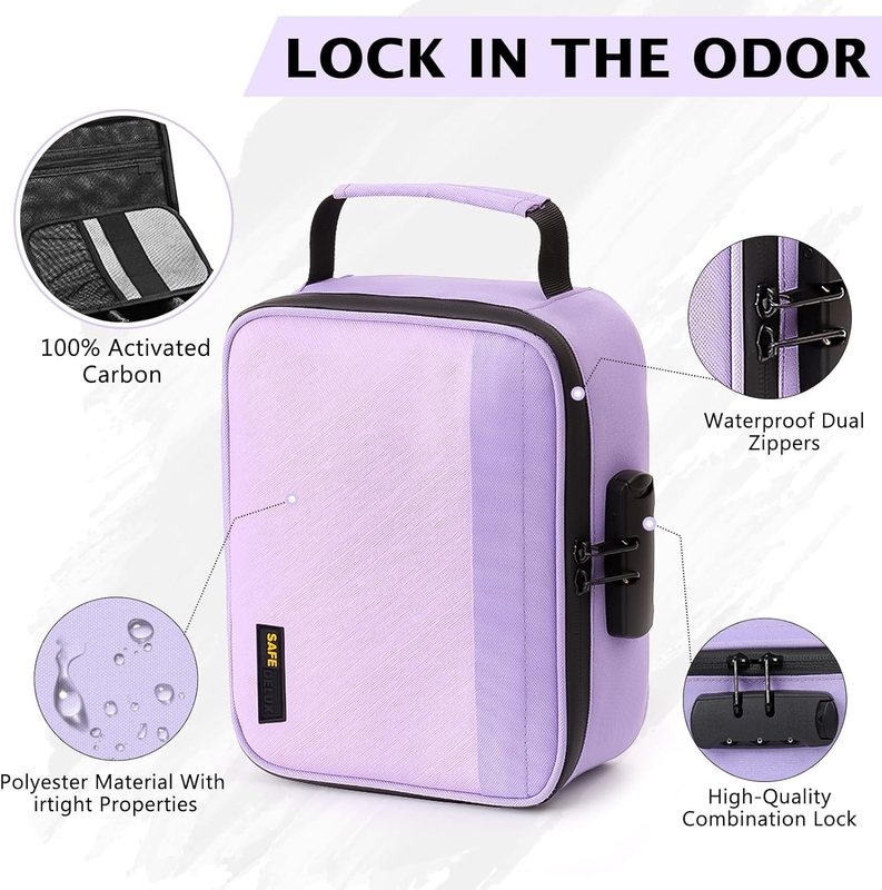 Portable Carbon Lined Custom Travel Bag With Activated Charcoal Lock Removable Dividers Waterproof Zipper
