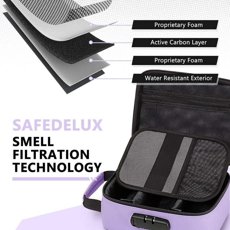 Portable Carbon Lined Custom Travel Bag With Activated Charcoal Lock Removable Dividers Waterproof Zipper