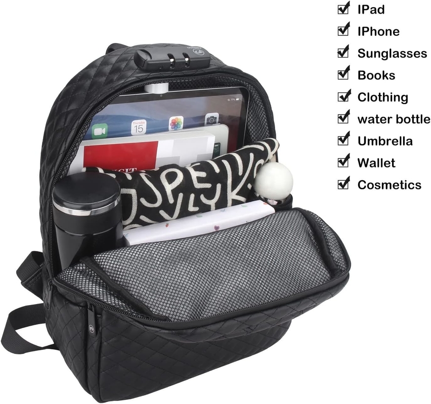Large Capacity Black PU Waterproof Custom Travel Smell Proof Bag For Men with Lock