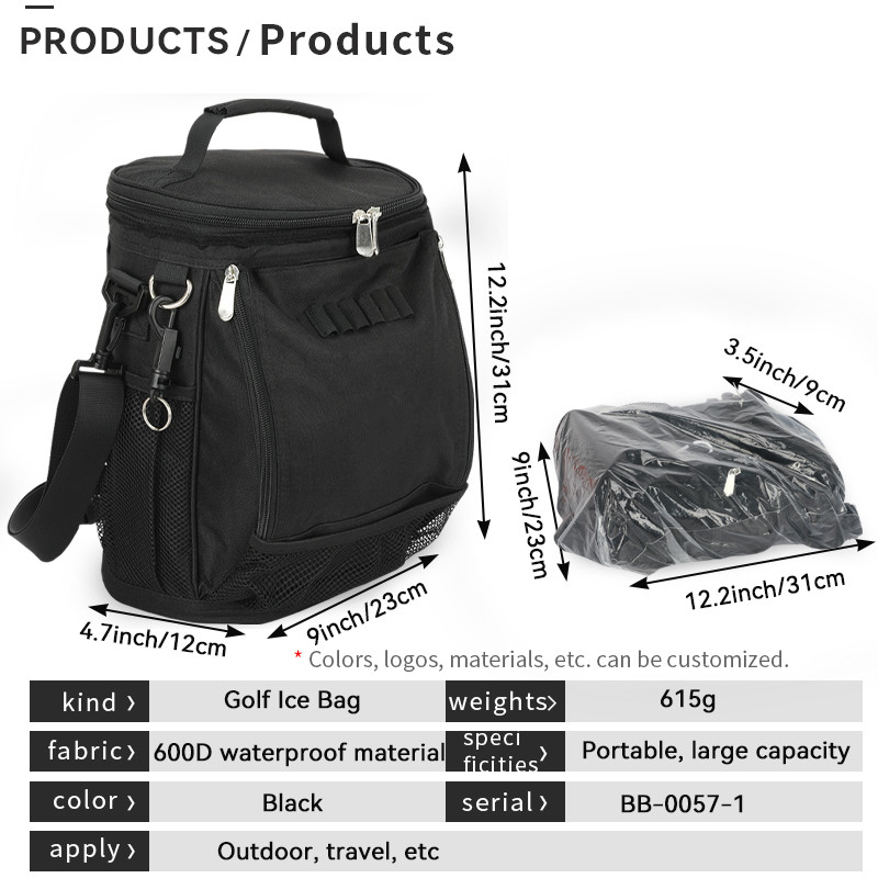 Black Large Capacity Unisex 10 Can Insulated Golf Custom Travel Cooler Bag with shoulder strap
