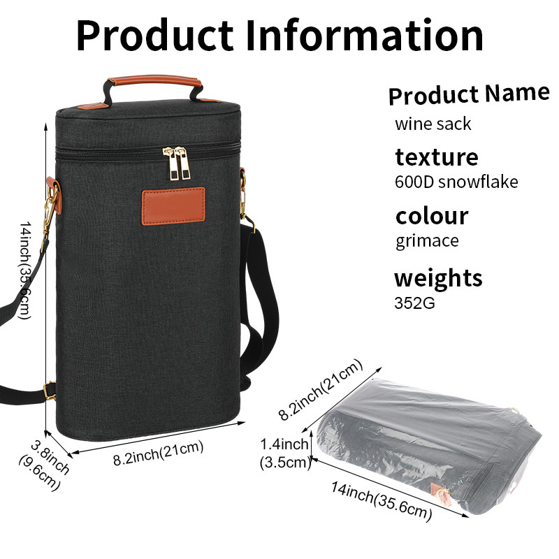 Leakproof  Insulated Padded 2 Bottle  Gift Tote Carrier Custom Travel Wine Bag with shoulder strap