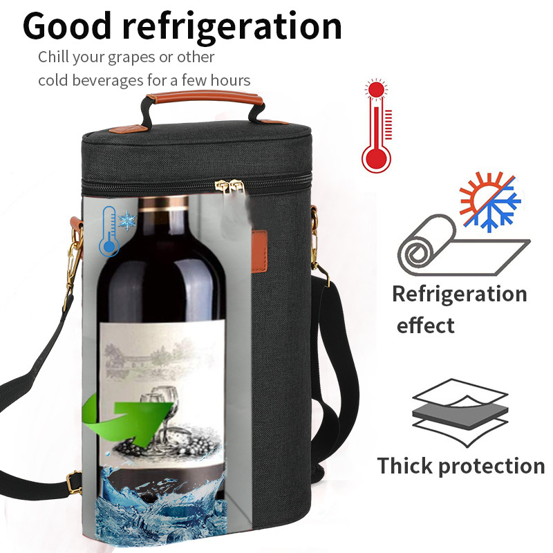 Leakproof  Insulated Padded 2 Bottle  Gift Tote Carrier Custom Travel Wine Bag with shoulder strap