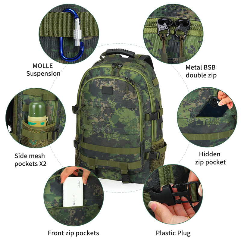 Black Large Capacity Water proof Custom Travel Military tactical Backpack with handle shoulder strap for Men