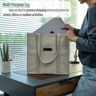 Heavy Duty Canvas Shopping Bag With Pockets Zip Codycross Grocery Eco Friendly